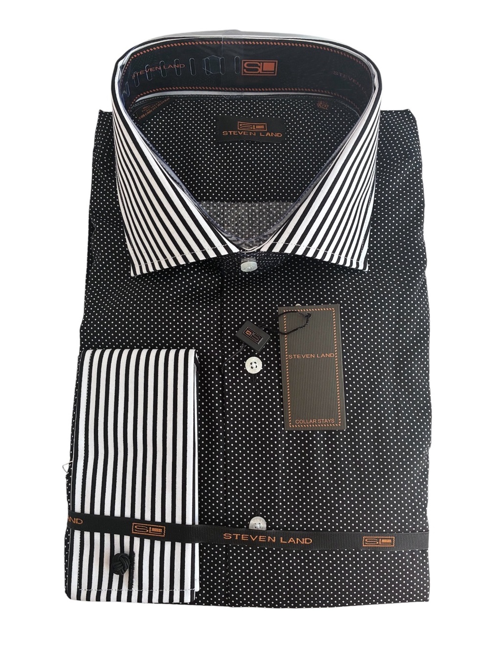New Steven Land Italian Connection Dress Shirt Black White 18 1/2 36/37 Tall